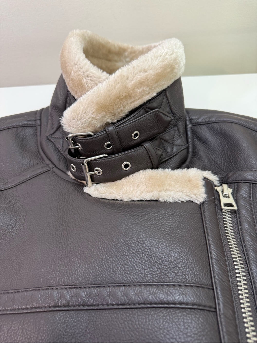 Topshop | Faux Shearling Aviator Jacket Biker Moto Coat | Brown | Size US S UK 8 - Picture 5 of 13